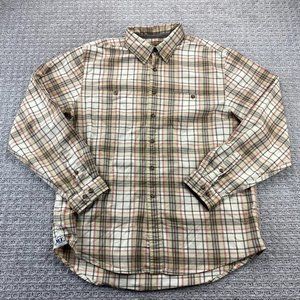 Boston Traders Shirt Men Extra Large XL Brown Red Plaid Button Up Casual Flannel